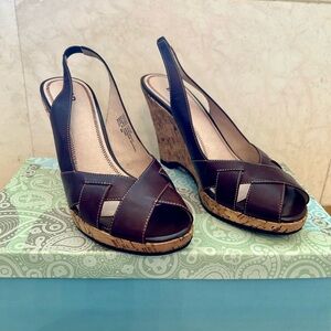 Brown Wedge Slingback Sandals